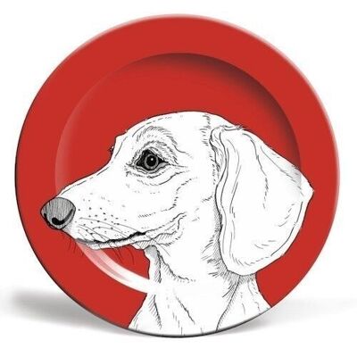 8 inch plate, smooth haired dachshund portrait by adam reges