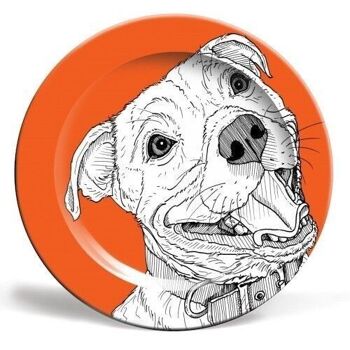 ASSIETTE 8 POUCES, PORTRAIT DE CHIEN STAFFORDSHIRE BULL TERRIER