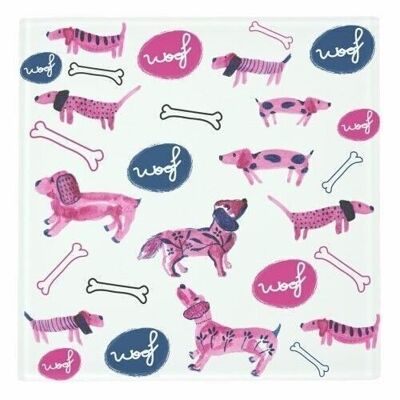 COASTERS, PINK SAUSAGE DOGS BY MICHELLE WALKER Glass