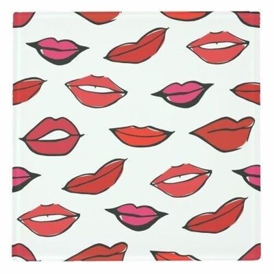 Coasters, Red & Pink Lippy Pattern by Bec Broomhall Glass