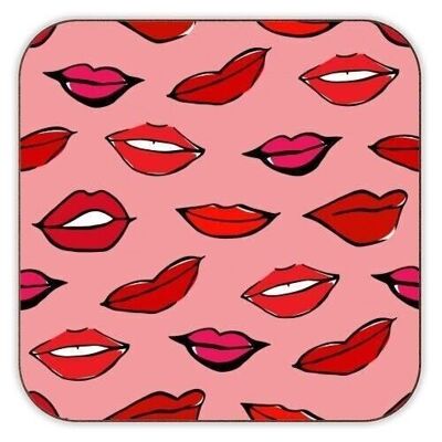 Coasters, Red &Pink Lippy Pattern in Pink by Bec Broomhall Cork