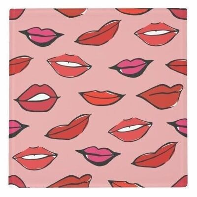 Posavasos, diseño Lippy rojo y rosa en rosa de Bec Broomhall Glass