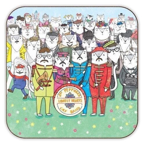 COASTERS, SGT. PEPPURRS LONELY HEARTS CAT BAND BY KATIE RUBY Cork