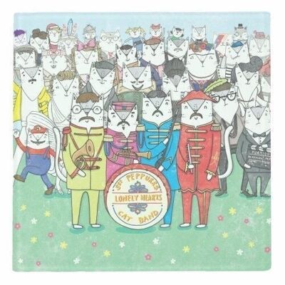 COASTERS, SGT. PEPPURRS LONELY HEARTS CAT BAND BY KATIE RUBY Glass