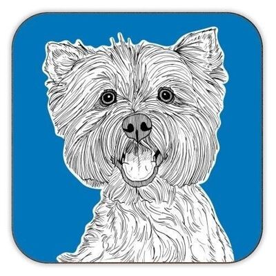 COASTERS, WEST HIGHLAND TERRIER DOG PORTRAIT (BLUE) Cork