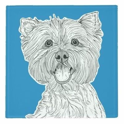 COASTERS, WEST HIGHLAND TERRIER DOG PORTRAIT (BLUE) Glass