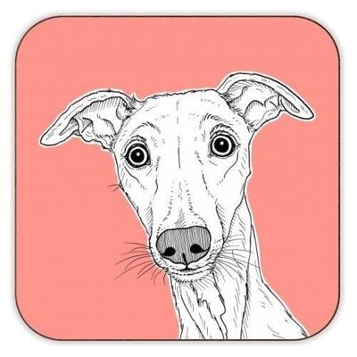 COASTERS, WHIPPET DOG PORTRAIT (CORAL BACKGROUND) Cork