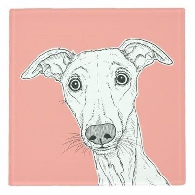 COASTERS, WHIPPET DOG PORTRAIT (CORAL BACKGROUND) Glass