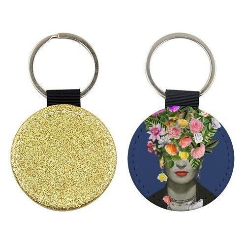 KEYRINGS, FRIDA FLORAL (BLUE) BY DESIRÉE FELDMANN Gold