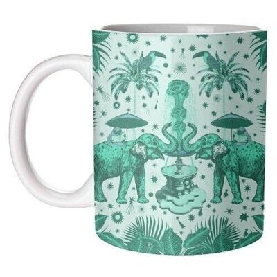 Mugs, March of the Elephants - Green by Wallace Elizabeth