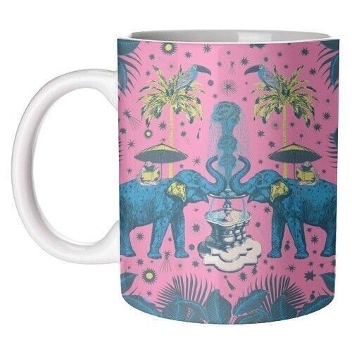 Mugs, March of the Elephants - Hot Pink & Blue by Wallace