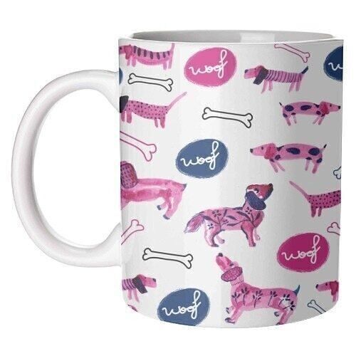 Mugs, pink sausage dogs by michelle walker
