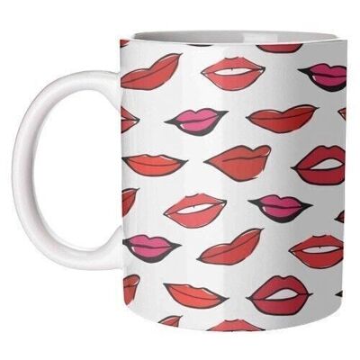 Mugs, Red & Pink Lippy Pattern by Bec Broomhall