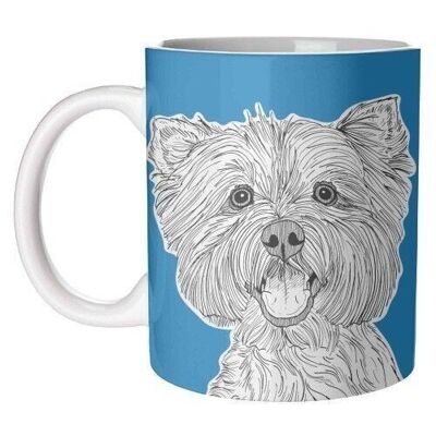 Mugs, west highland terrier dog portrait (blue)