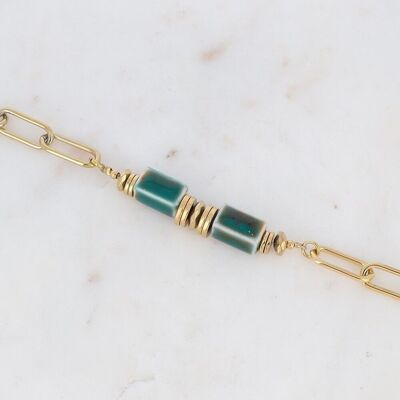 Golden Aéla bracelet with green tinted ceramic beads