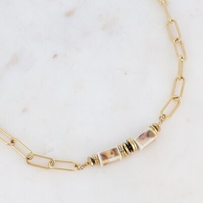 Golden Aéla necklace with beige-tinted ceramic beads