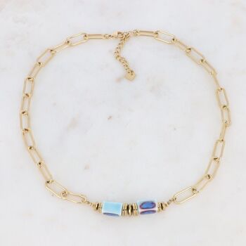 Collier Aéla doré avec perles en céramique teintée bleue 4