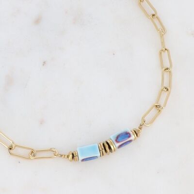 Golden Aéla necklace with blue tinted ceramic beads