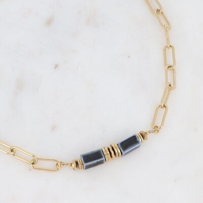 Golden Aéla necklace with black tinted ceramic beads