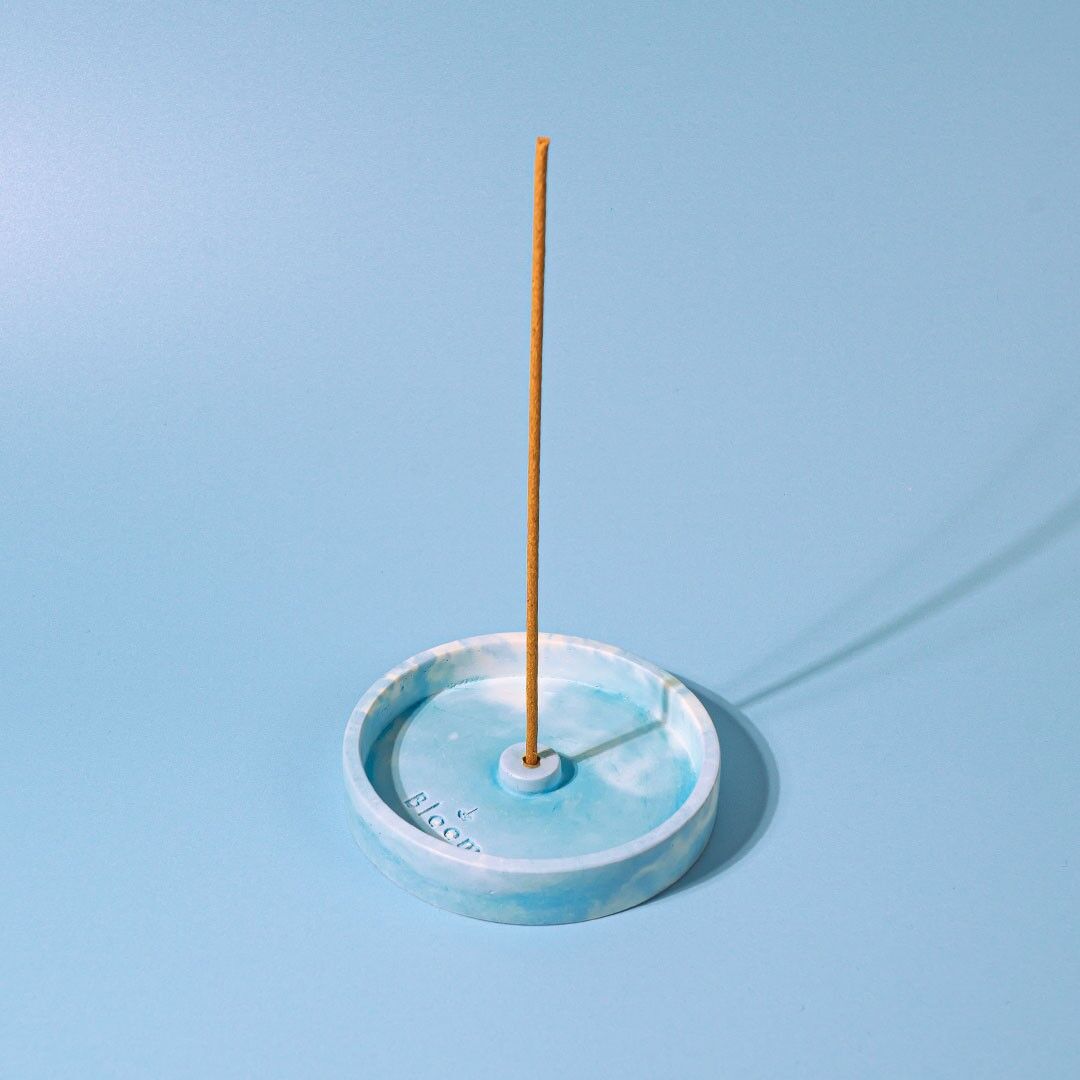 Portaincenso in cemento artigianale e Made in France (blu)