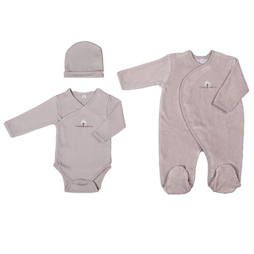 Set Dors bien/Body/Bonnet 3 mois Taupe