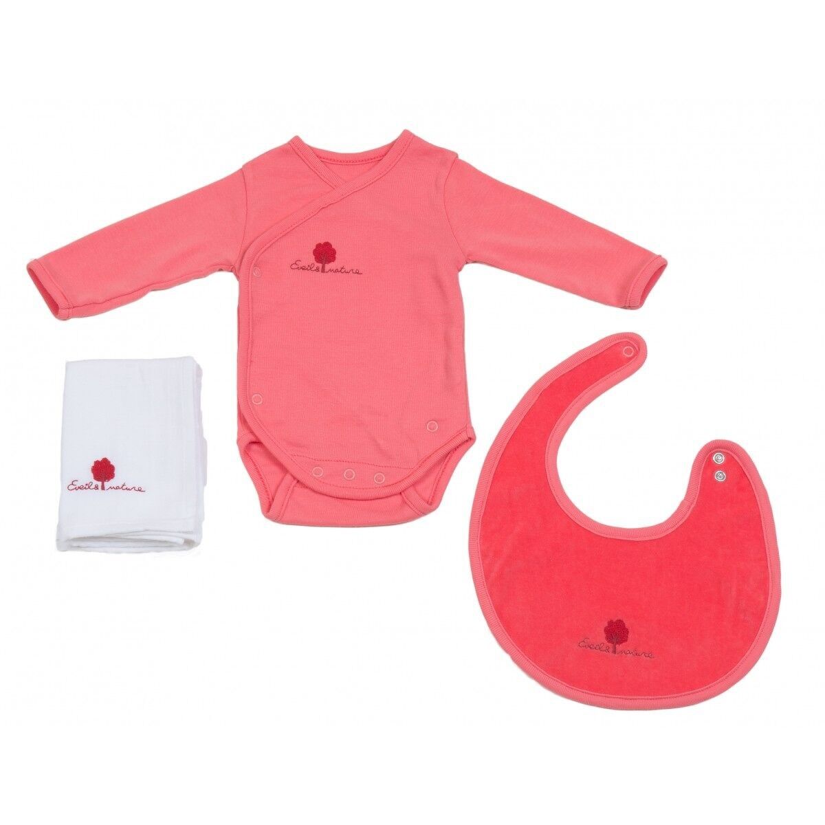 Set Body/Bavoir/Lange 3 mois Coton bio-Corail