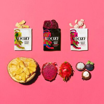 Kooky Heroes - 3 sabores (fruta del dragón / jaca / mangostán), 240 paquetes