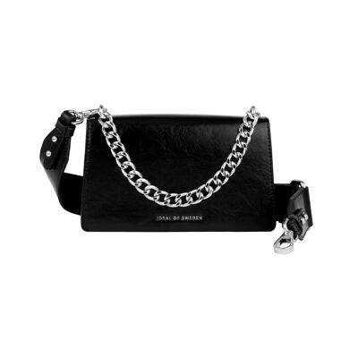 Bolso Baguette Lia Mediano Negro Brillante - Herrajes Plateados