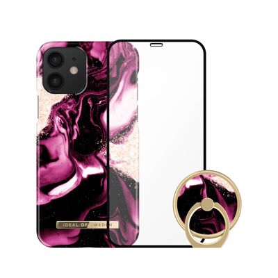 Bundle Trio stampato iPhone 12 Golden Ruby Marble