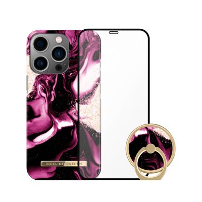 Bundle Trio stampato iPhone 13 Pro Golden Ruby Marble