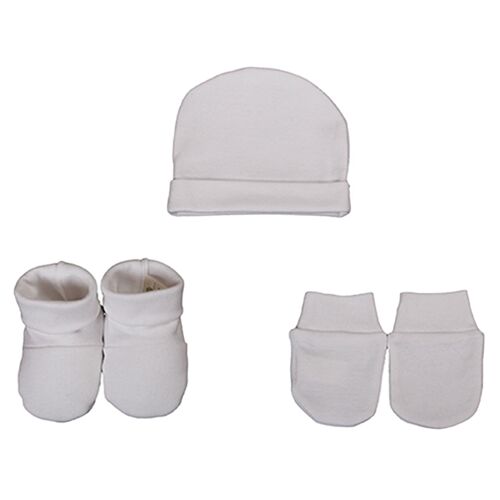 Set moufle/chausson/bonnet 1 mois Blanc