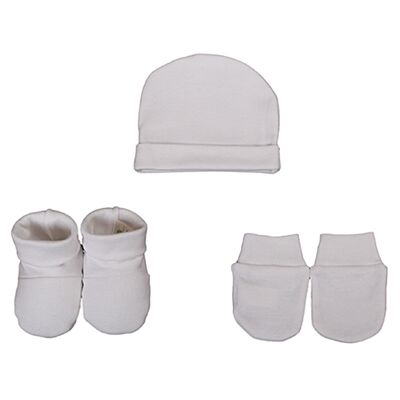 Set moufle/chausson/bonnet 3 mois blanc