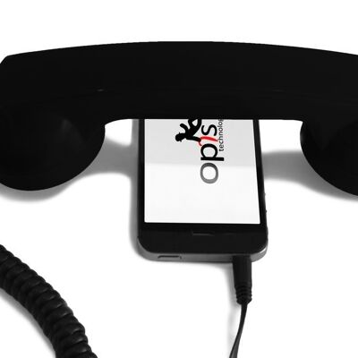 Opis 60s micro mobile phone handset, retro handset for smartphones, iPhone, Samsung, Huawei, etc. (black)