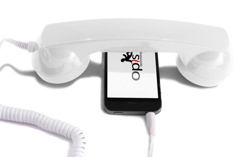Opis 60s micro Handyhörer, Retrohörer für Smartphones, iPhone, Samsung, Huawei, etc. (weiß)