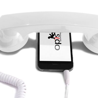 Opis 60s micro mobile phone handset, retro handset for smartphones, iPhone, Samsung, Huawei, etc. (white)