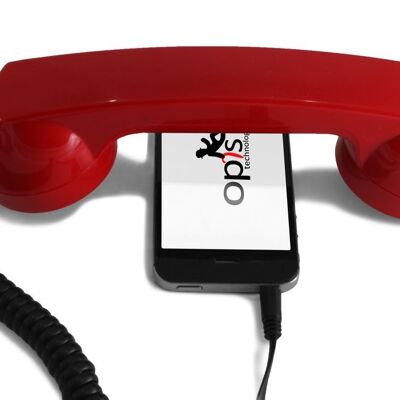 Opis 60s micro mobile phone handset, retro handset for smartphones, iPhone, Samsung, Huawei, etc. (red)