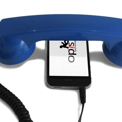 Opis 60s micro mobile phone handset, retro handset for smartphones, iPhone, Samsung, Huawei, etc. (blue)