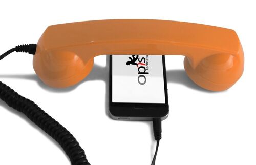 Opis 60s micro Handyhörer, Retrohörer für Smartphones, iPhone, Samsung, Huawei, etc. (orange)