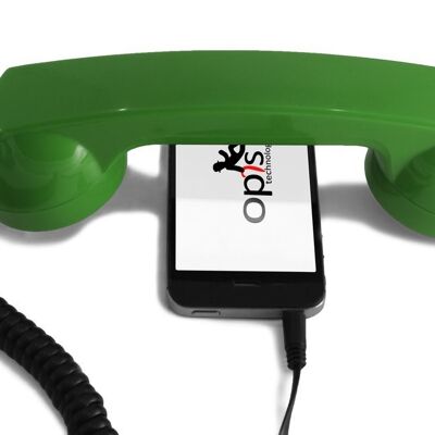 Opis 60s micro mobile phone handset, retro handset for smartphones, iPhone, Samsung, Huawei, etc. (green)