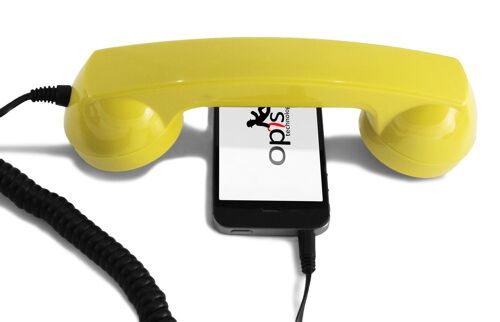 Opis 60s micro Handyhörer, Retrohörer für Smartphones, iPhone, Samsung, Huawei, etc. (gelb)