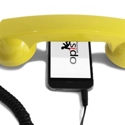 Opis 60s micro mobile phone handset, retro handset for smartphones, iPhone, Samsung, Huawei, etc. (yellow)