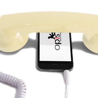 Opis 60s micro mobile phone handset, retro handset for smartphones, iPhone, Samsung, Huawei, etc. (beige)