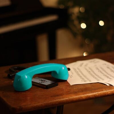 Opis 60s micro mobile phone handset, retro handset for smartphones, iPhone, Samsung, Huawei, etc. (turquoise)