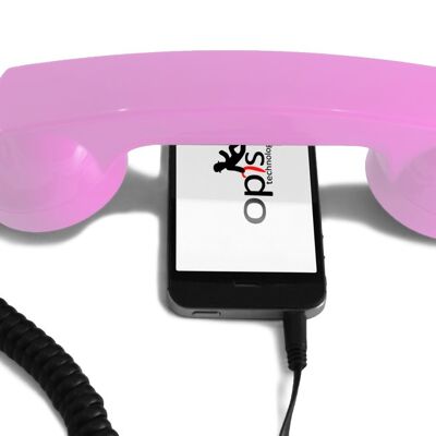 Opis 60s micro mobile phone handset, retro handset for smartphones, iPhone, Samsung, Huawei, etc. (pink)