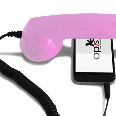 Opis 60s micro mobile phone handset, retro handset for smartphones, iPhone, Samsung, Huawei, etc. (pink)