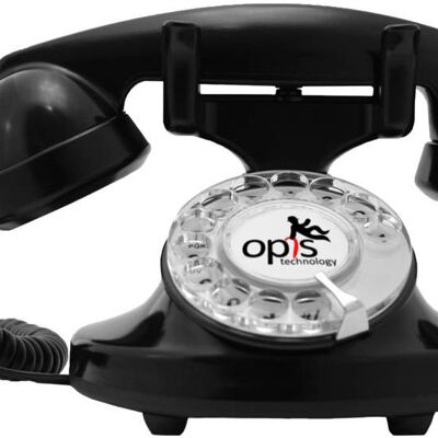 Opis FunkyFon cable teléfono rotatorio / teléfono retro / teléfono nostálgico (negro)