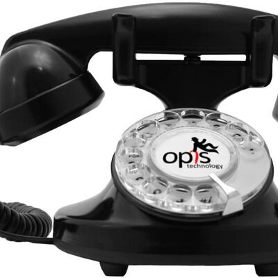 Opis FunkyFon cable Wählscheibentelefon / Retrotelefon / Nostalgietelefon (schwarz)