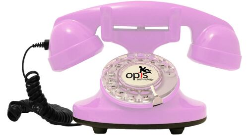 Opis FunkyFon cable Wählscheibentelefon / Retrotelefon / Nostalgietelefon (pink)