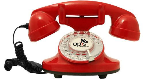 Opis FunkyFon cable Wählscheibentelefon / Retrotelefon / Nostalgietelefon (rot)