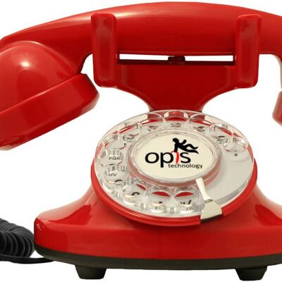 Opis FunkyFon cable Wählscheibentelefon / Retrotelefon / Nostalgietelefon (rot)